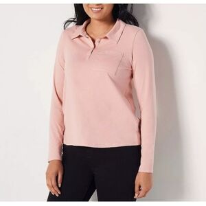 Anybody Soft Pink Long Sleeve Collared Tshirt